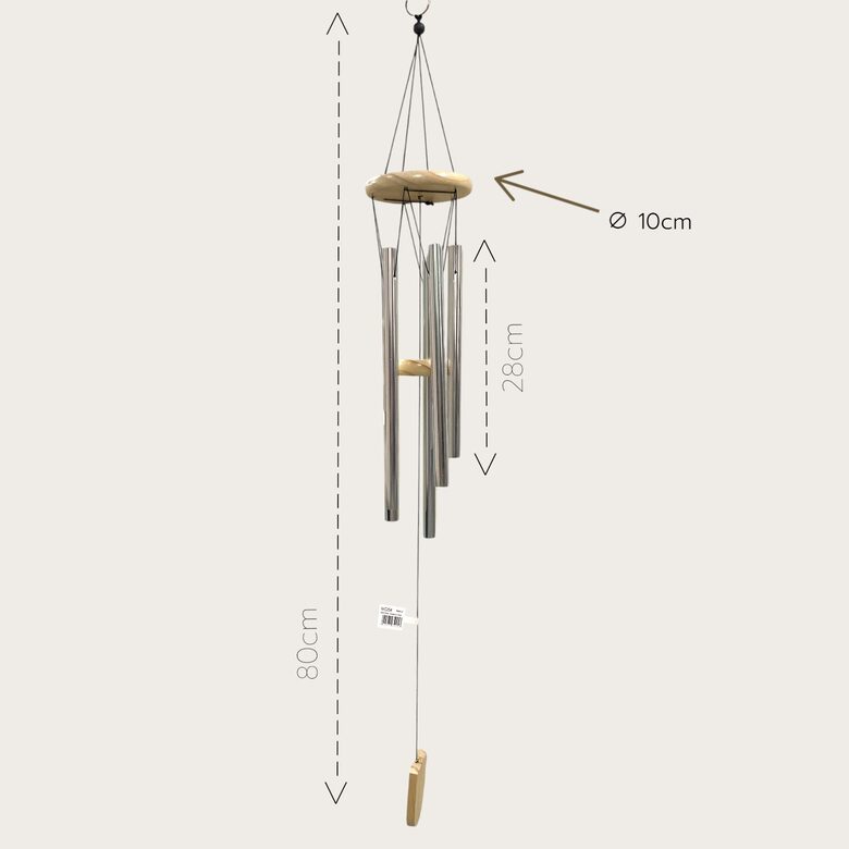 Vēja zvans (gaišs koks, metāla stabulītes) 80 CM